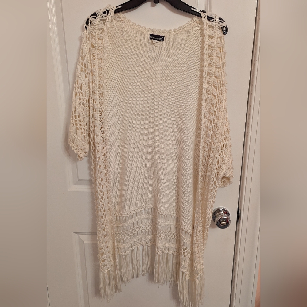 Wet Seal Women's Crochet Beach Cover Up - White/Cream Size Medium